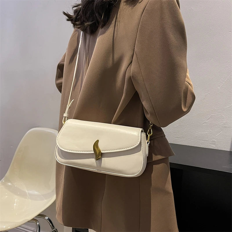 Ladies Small Flap Shoulder Bag with Stylish Metal Hasp