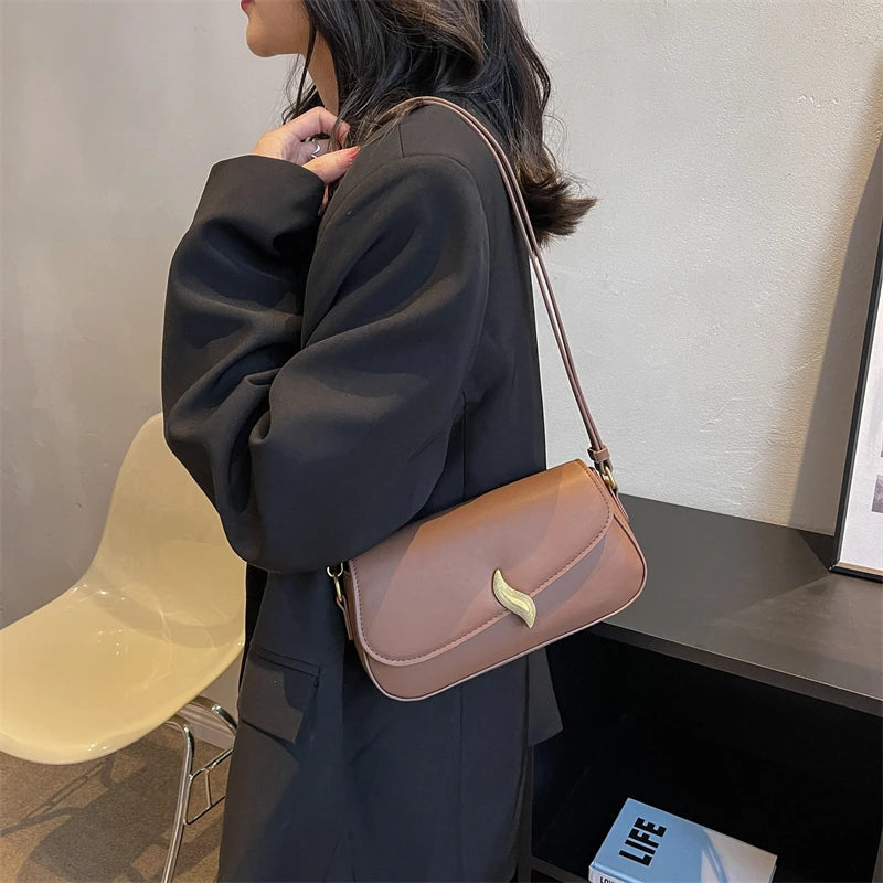 Ladies Small Flap Shoulder Bag with Stylish Metal Hasp