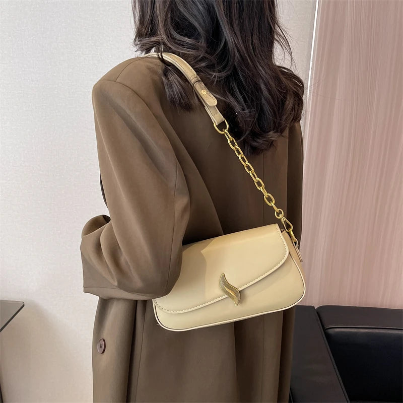 Ladies Small Flap Shoulder Bag with Stylish Metal Hasp