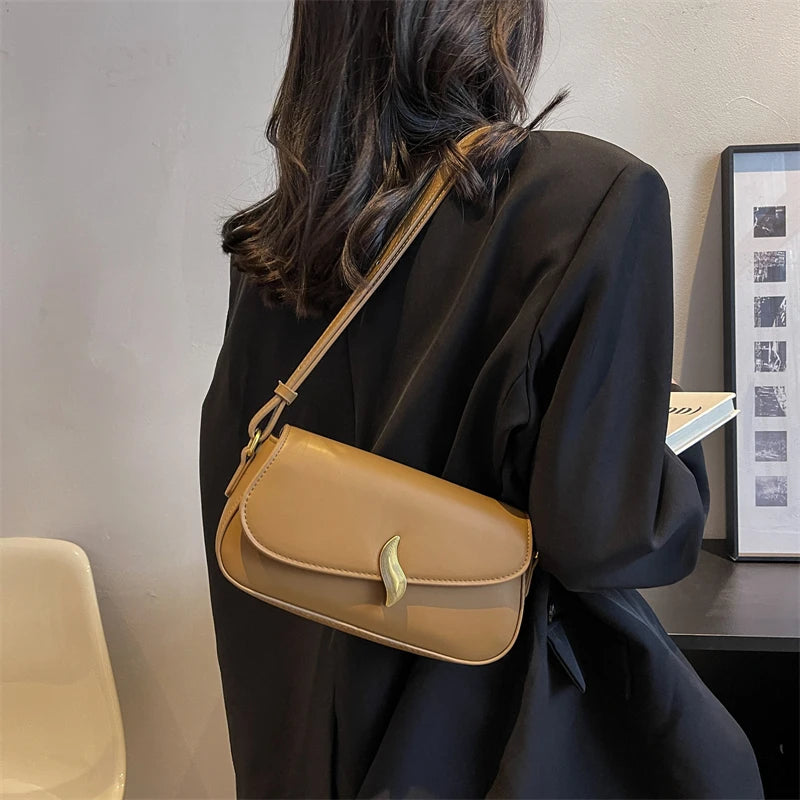Ladies Small Flap Shoulder Bag with Stylish Metal Hasp
