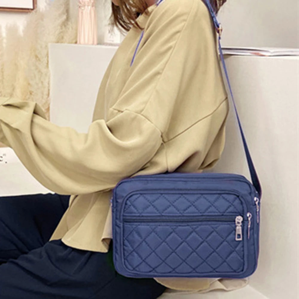 Canvas Checker Crossbody Bag Large Capacity Purse Handbags