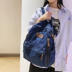 Soft Canvas School Backpack Denim Boy Girl Travel Student Bag