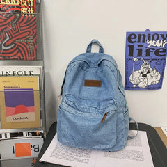 Soft Canvas School Backpack Denim Boy Girl Travel Student Bag