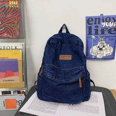 Soft Canvas School Backpack Denim Boy Girl Travel Student Bag