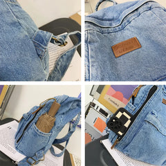 Soft Canvas School Backpack Denim Boy Girl Travel Student Bag