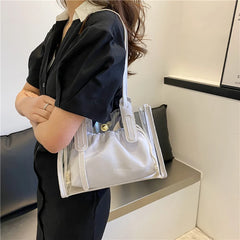 Women's PVC Transparent Shopping Bag PU Jelly Tote Shoulder Beach Handbag