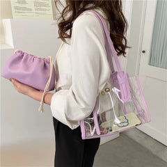 Women's PVC Transparent Shopping Bag PU Jelly Tote Shoulder Beach Handbag