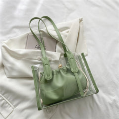 Women's PVC Transparent Shopping Bag PU Jelly Tote Shoulder Beach Handbag