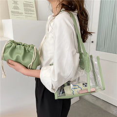 Women's PVC Transparent Shopping Bag PU Jelly Tote Shoulder Beach Handbag