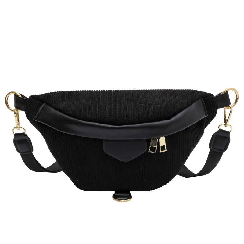 Corduroy Lady Waist Bag Winter Belt Pack Casual Phone Crossbody Chest Bags