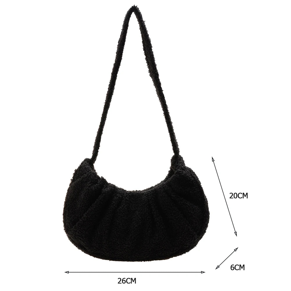 Lady Woolen Small Pleated Shoulder Underarm Bags Fluffy Clutch Solid Shop