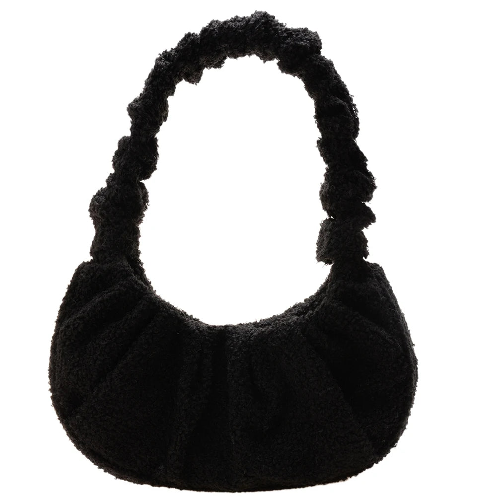 Lady Woolen Small Pleated Shoulder Underarm Bags Fluffy Clutch Solid Shop