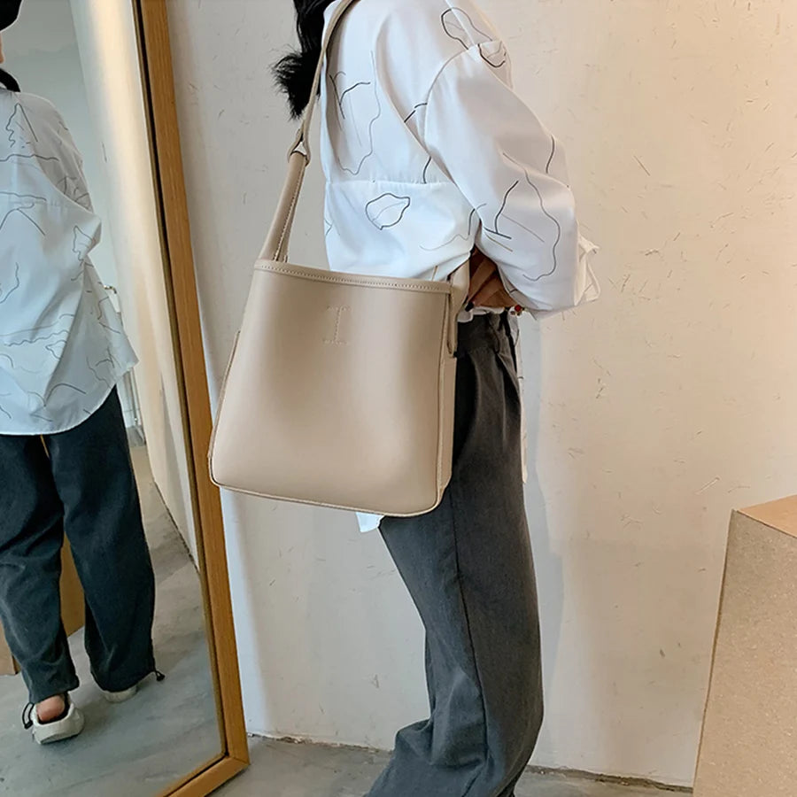 Large Bucket Bags Handbags Women Bags Soild Shoulder Bags