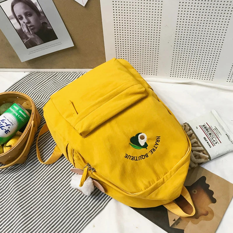 Canvas Backpack for Teenagers Avocado Embroidery School Shoulder Bag