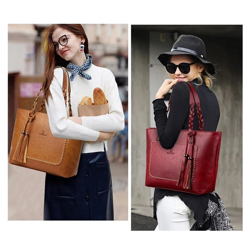 Large Capacity Fringe Shoulder Bag Retro Tassel Shopper Tote