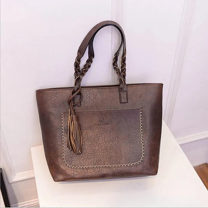 Large Capacity Leather Fringe Shoulder Bag for Women