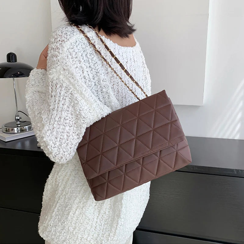 Women's Large Capacity Plaid Shoulder Bag PU Leather Messenger Handbag