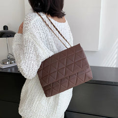 Women's Large Capacity Plaid Shoulder Bag PU Leather Messenger Handbag