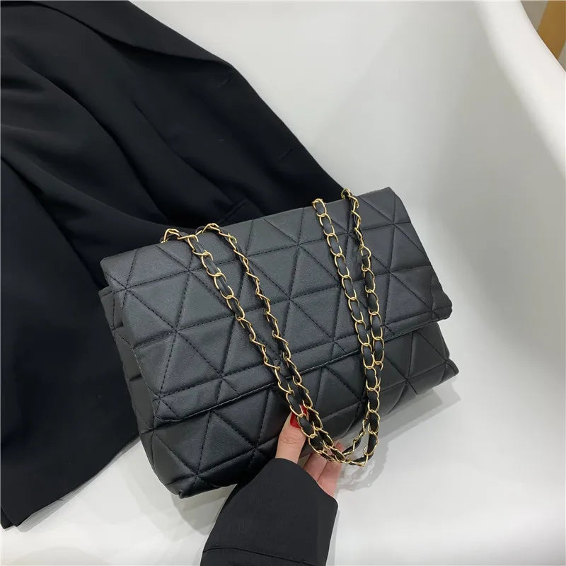 Women's Large Capacity Plaid Shoulder Bag PU Leather Messenger Handbag