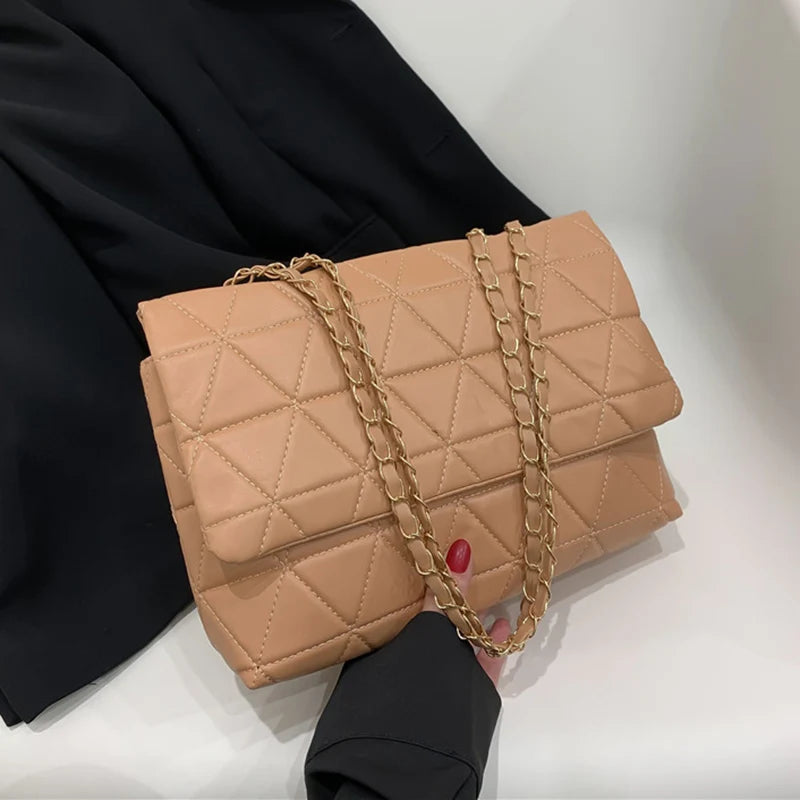 Women's Large Capacity Plaid Shoulder Bag PU Leather Messenger Handbag