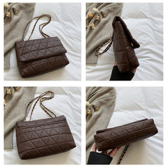 Women's Large Capacity Plaid Shoulder Bag PU Leather Messenger Handbag