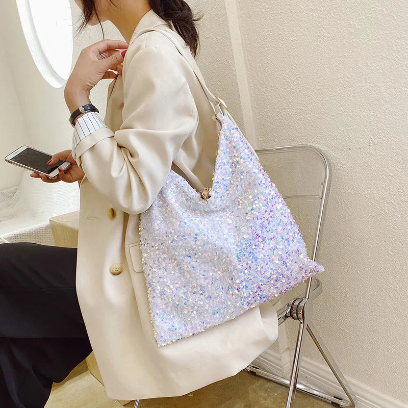 Sequined Shoulder Bag Totes for Women Large Capacity Handbag