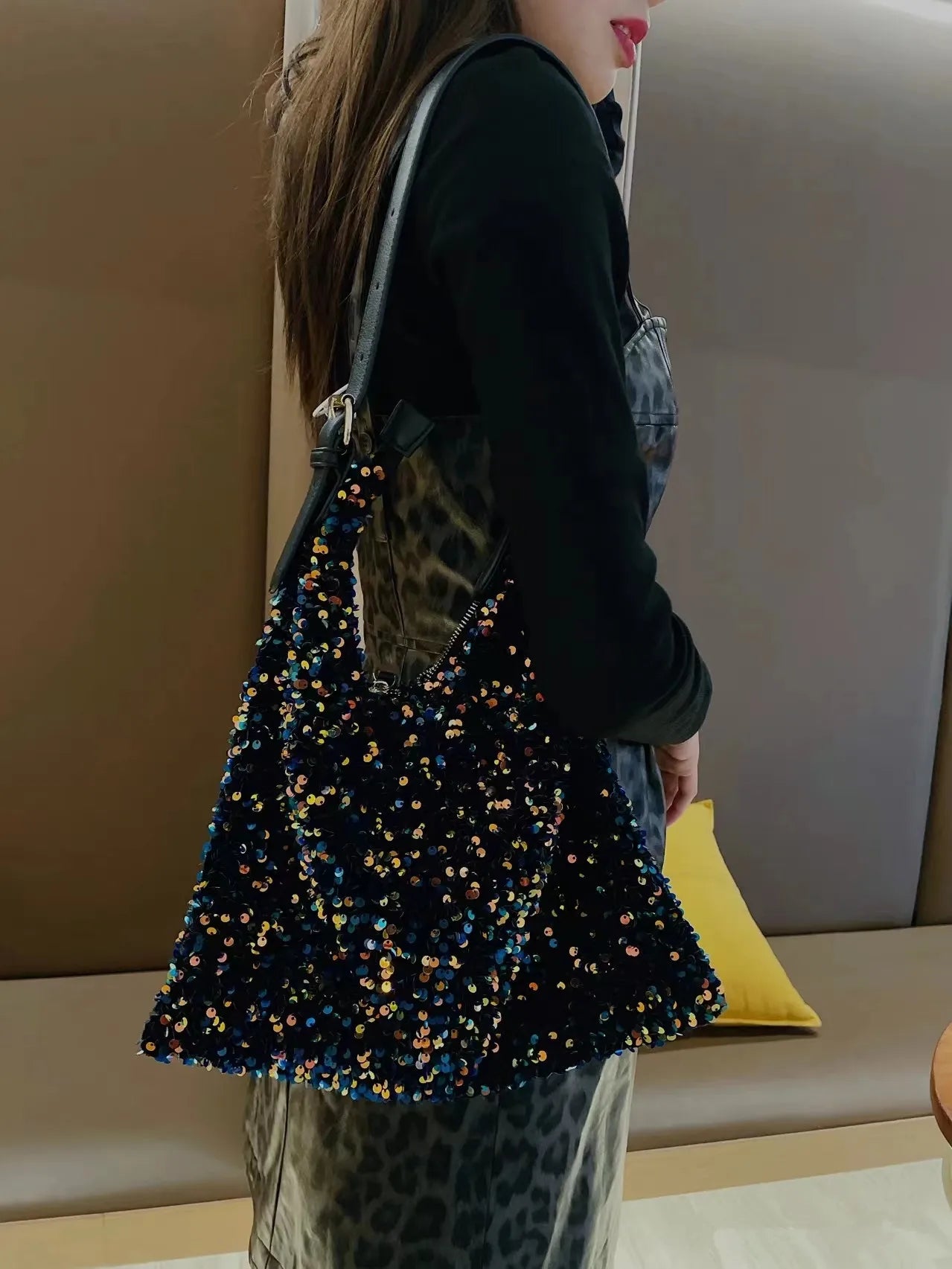 Sequined Shoulder Bag Totes for Women Large Capacity Handbag