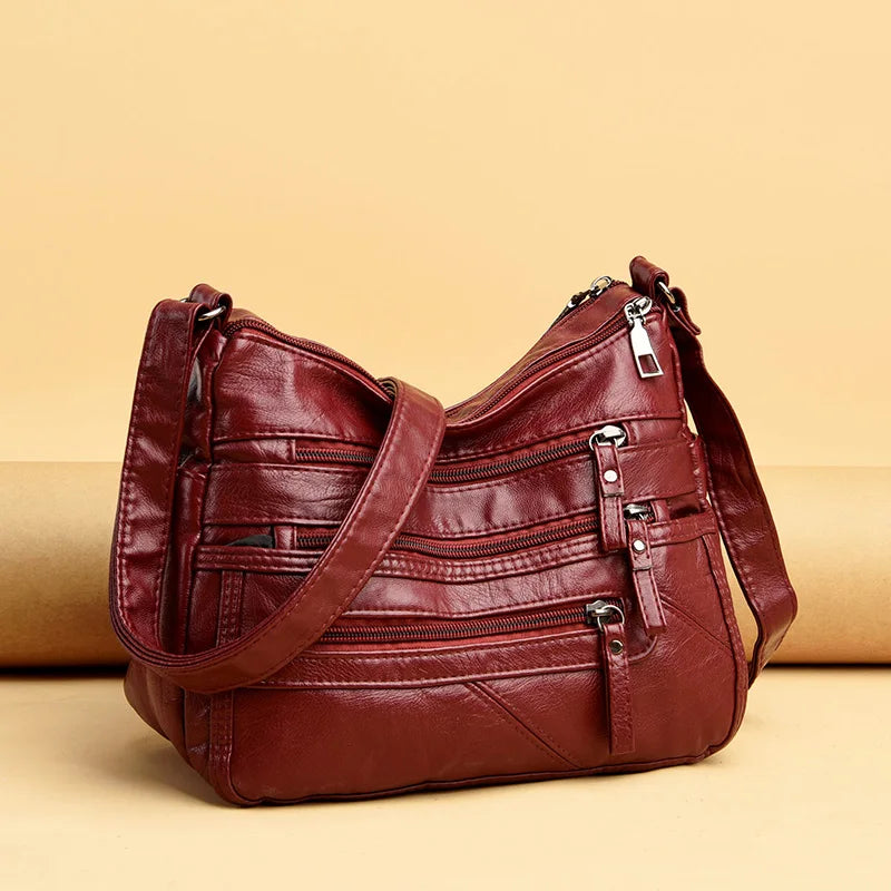 Women Crossbody Bag Large Capacity Soft Leather Messenger Bag