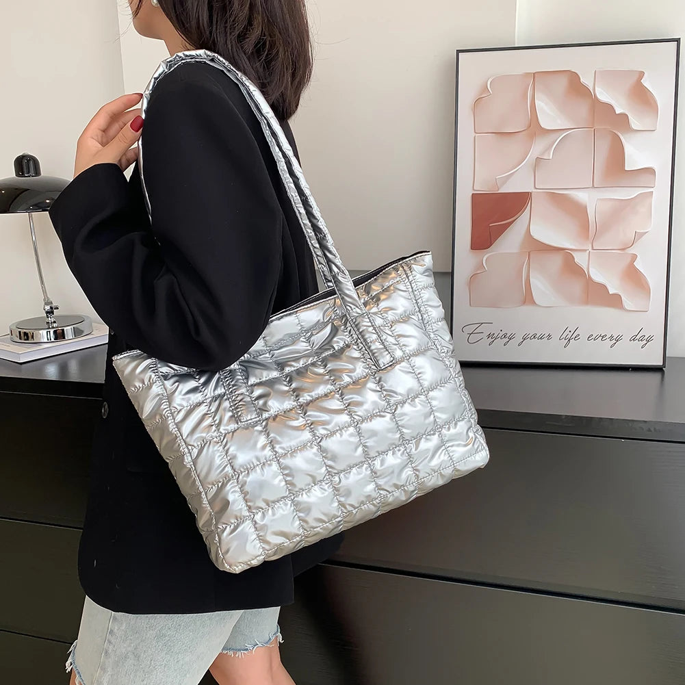 Large Tote Nylon Cotton Padded Handbags Casual Shoulder Bags