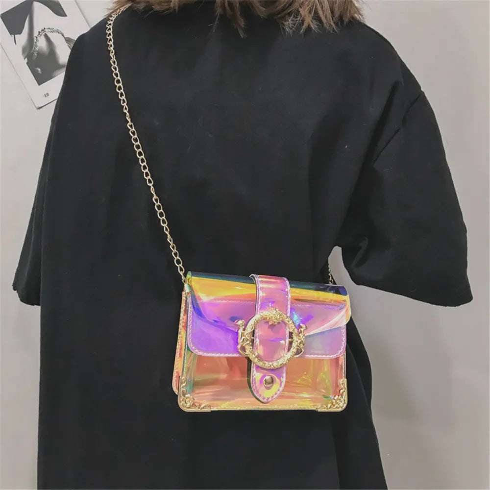 Laser PVC Jelly Shoulder Bag for Women Beach Waterproof Crossbody Messenger
