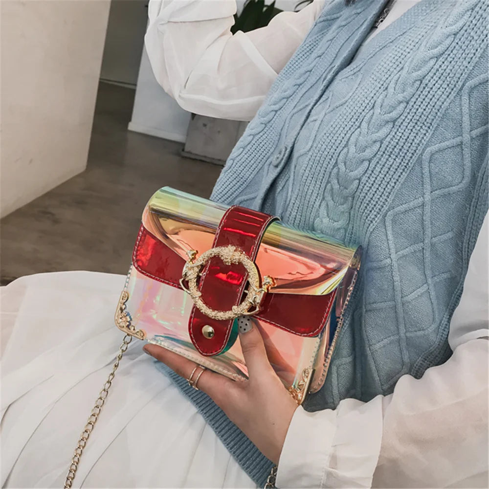 Laser PVC Jelly Shoulder Bag for Women Beach Waterproof Crossbody Messenger