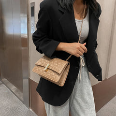 Lattice Pattern PU Leather Messenger Bag Women Solid Casual Purse