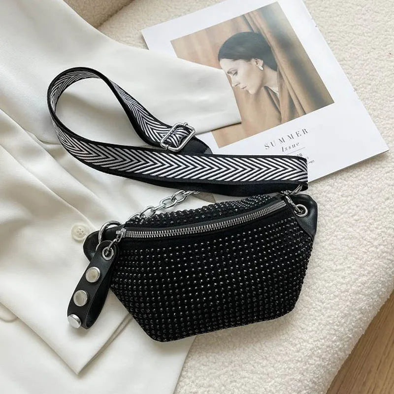 Leather Female Belt Bag Ladies Diamond Fanny pack Hip pack Woman Shoulder Crossb