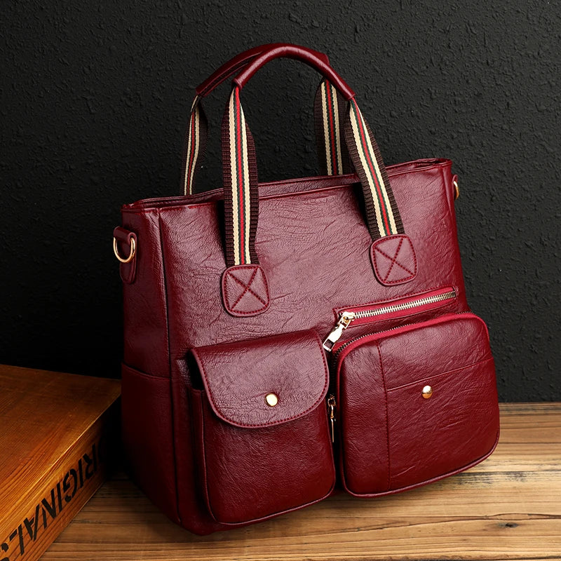 Women's Leather Tote Bag Large Capacity Shoulder Handbag