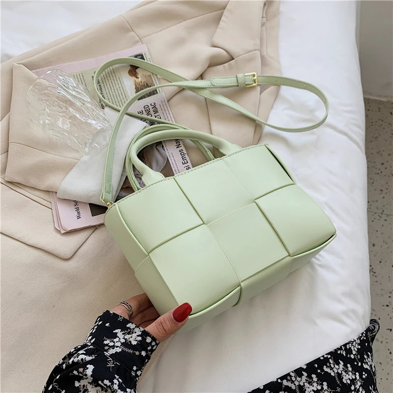 Leather Knitting Shoulder Bags Cross Body Tote Bag