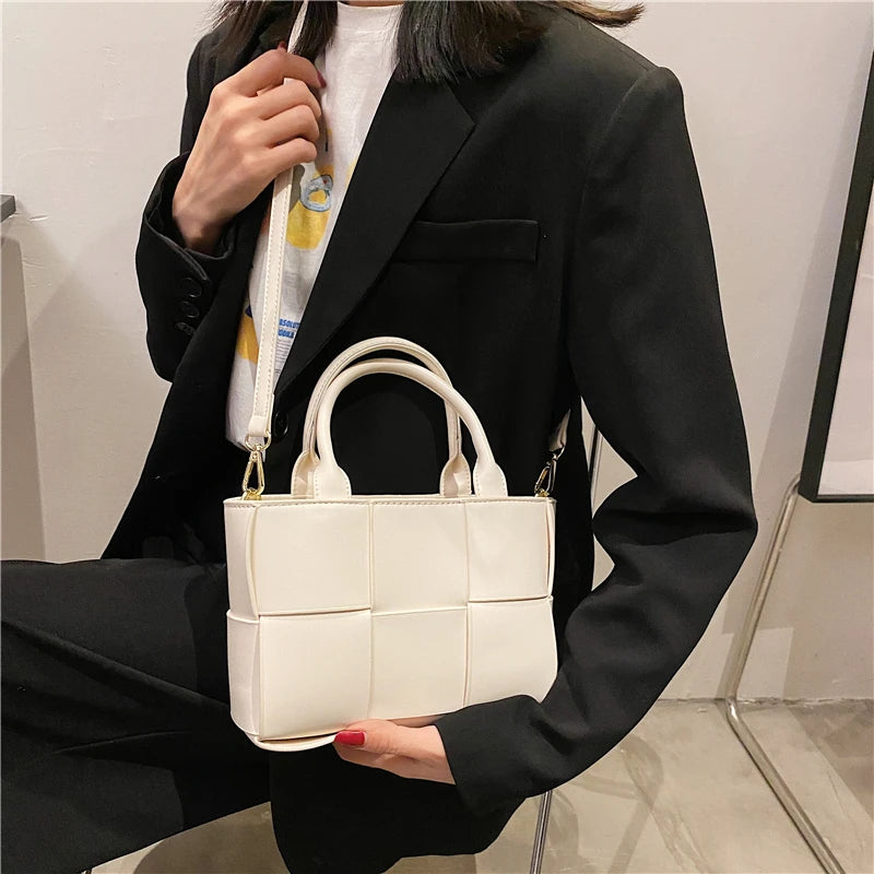 Leather Knitting Shoulder Bags Cross Body Tote Bag