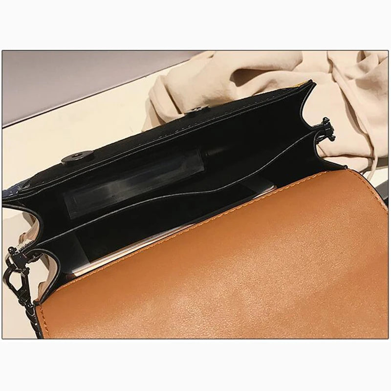 Leather Patchwork Women Messenger Bag Chain Strap Shoulder Bag