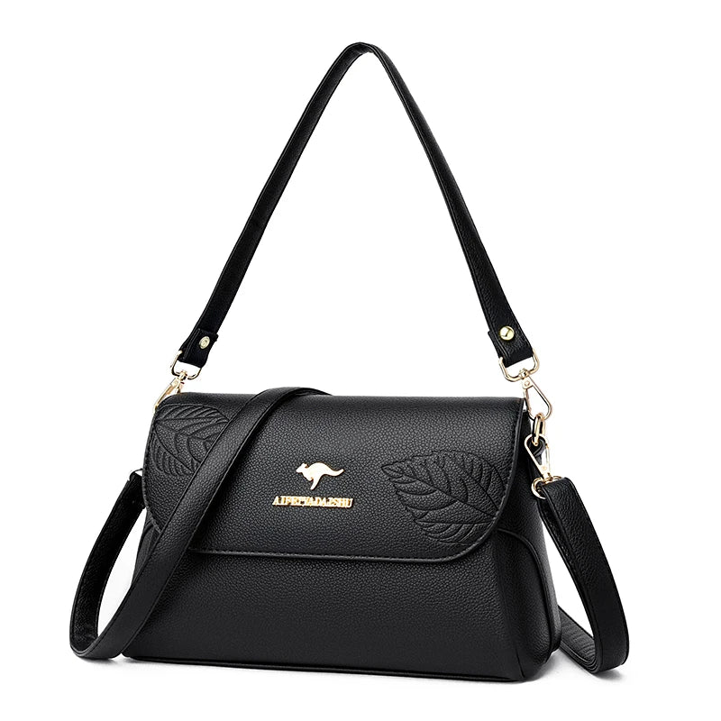 Leaves Pattern Women Shoulder Bags PU Leather Purses and Handbags