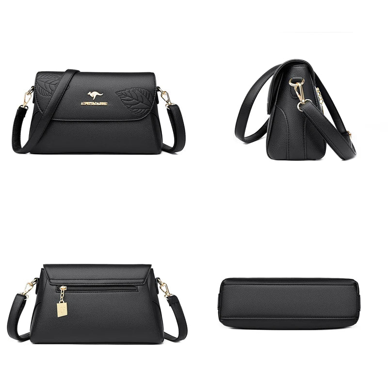 Leaves Pattern Women Shoulder Bags PU Leather Purses and Handbags