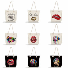 Leopard Lips Print Shoulder Bags High Capacity Women Totes