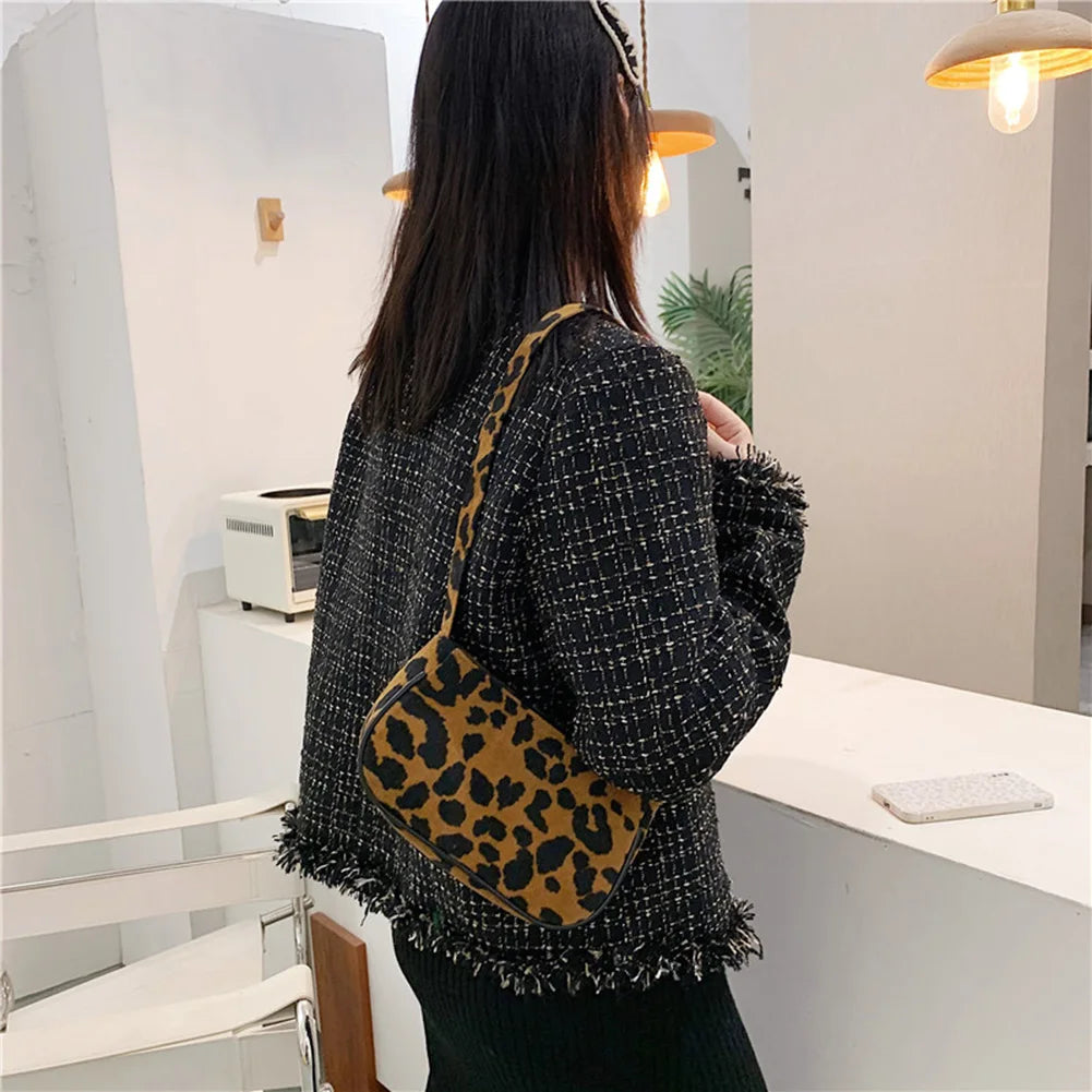 Leopard Pattern Chain Crossbody Bag Vintage Female Purse