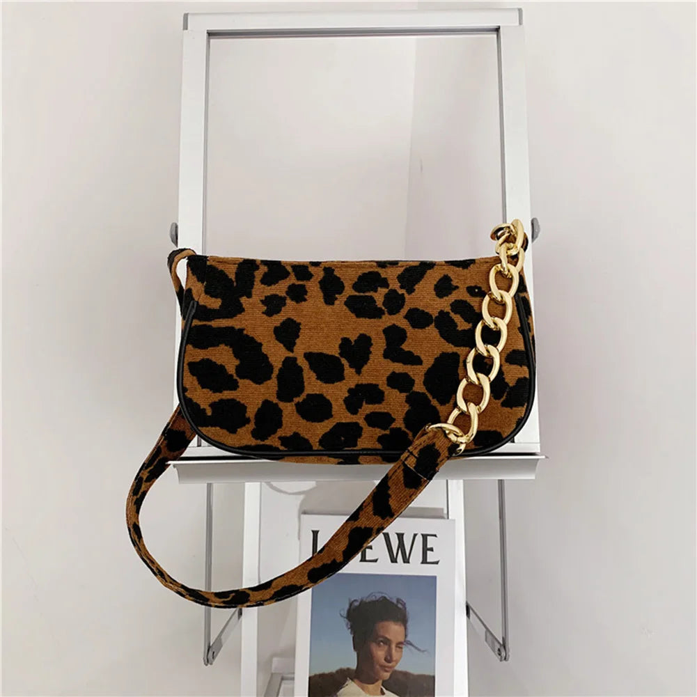 Leopard Pattern Chain Crossbody Bag Vintage Female Purse