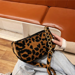 Leopard Pattern Chain Crossbody Bag Vintage Female Purse