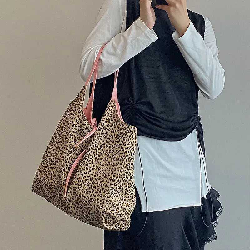 Leopard Pattern Women Shoulder Bags Large Capacity Female Canvas Handbags