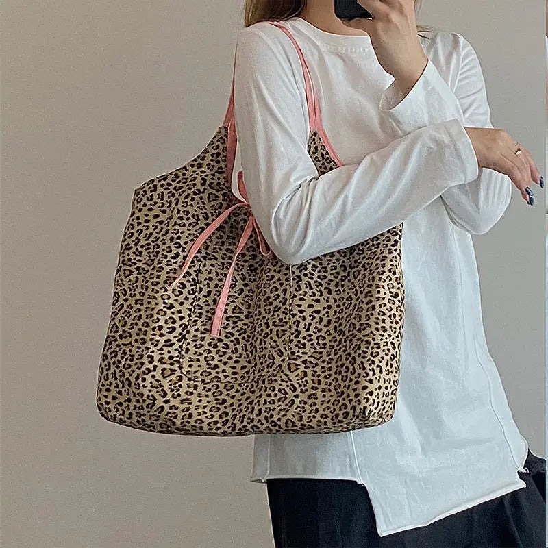 Leopard Pattern Women Shoulder Bags Large Capacity Female Canvas Handbags