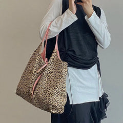 Leopard Pattern Women Shoulder Bags Large Capacity Female Canvas Handbags