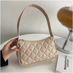Lingge Shopping Bag PU Leather Underarm Shoulder Bag Texture Zipper Solid