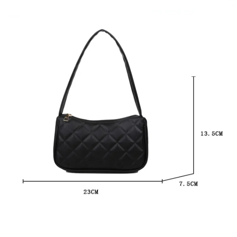 Lingge Shopping Bag PU Leather Underarm Shoulder Bag Texture Zipper Solid