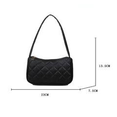 Lingge Shopping Bag PU Leather Underarm Shoulder Bag Texture Zipper Solid