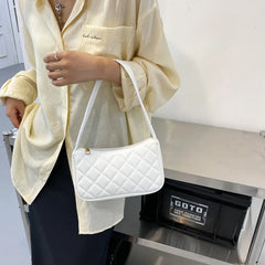 Lingge Shopping Bag PU Leather Underarm Shoulder Bag Texture Zipper Solid